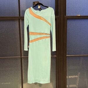 ABS Allen Schwartz Seafoam Blue Green Illusion Knit Dress, Size S, NWT, #433ML97